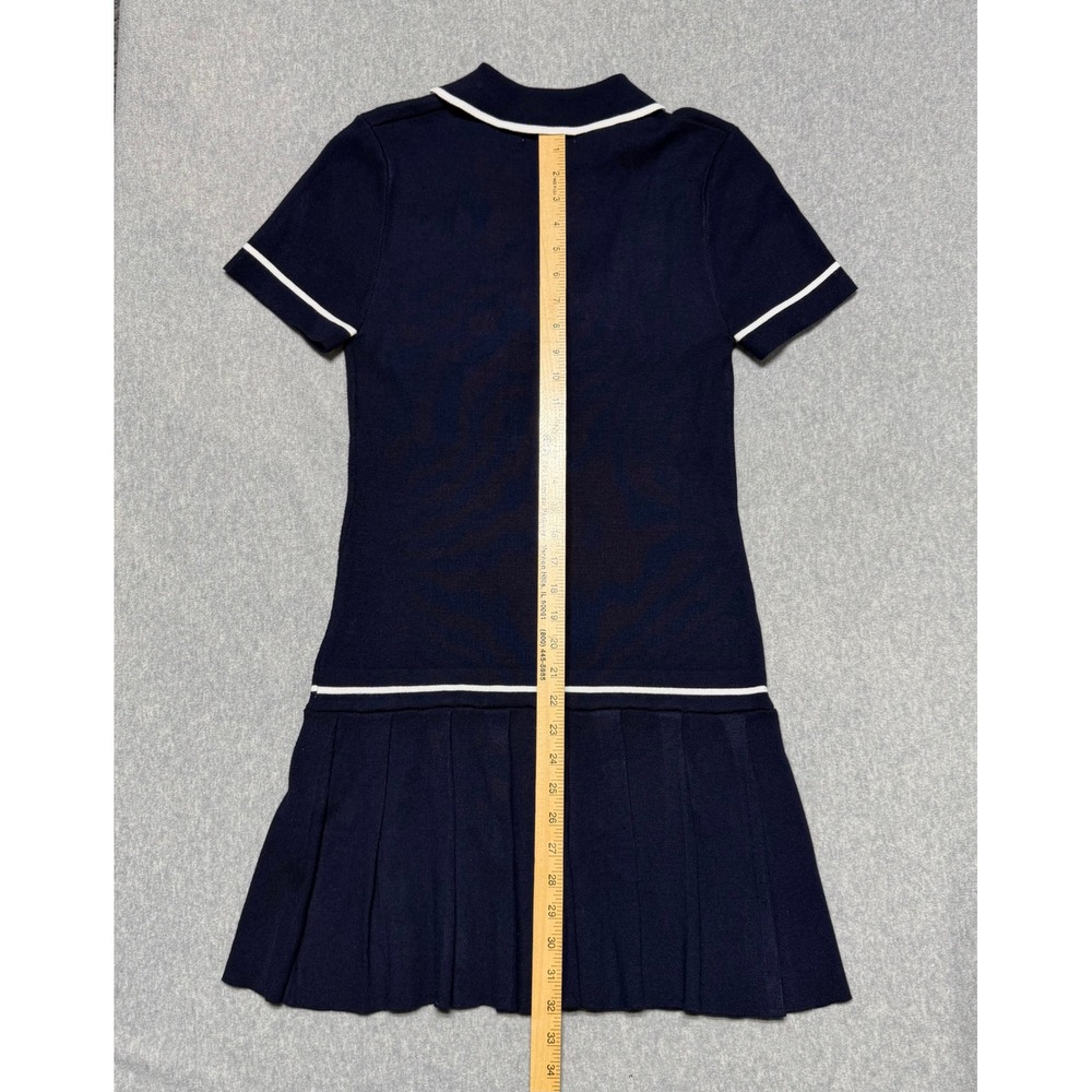 Caroline Constas Navy Blue Knit Polo Mini Dress White Trim Pleated Skirt Size M - Picture 6 of 12